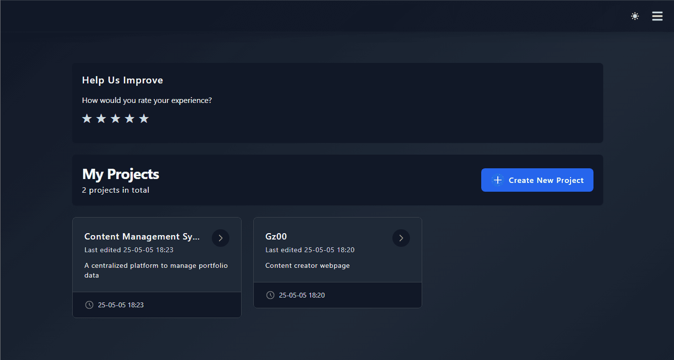 CMS Dashboard interface